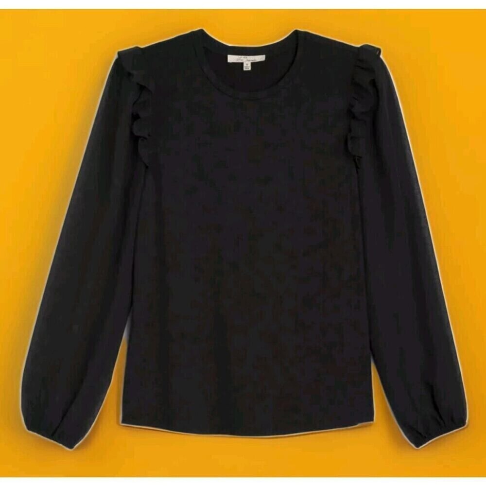 Les Serein Women's Burgas Ruffle Detail Knit Top Black‎ Small NWT Excellent A119